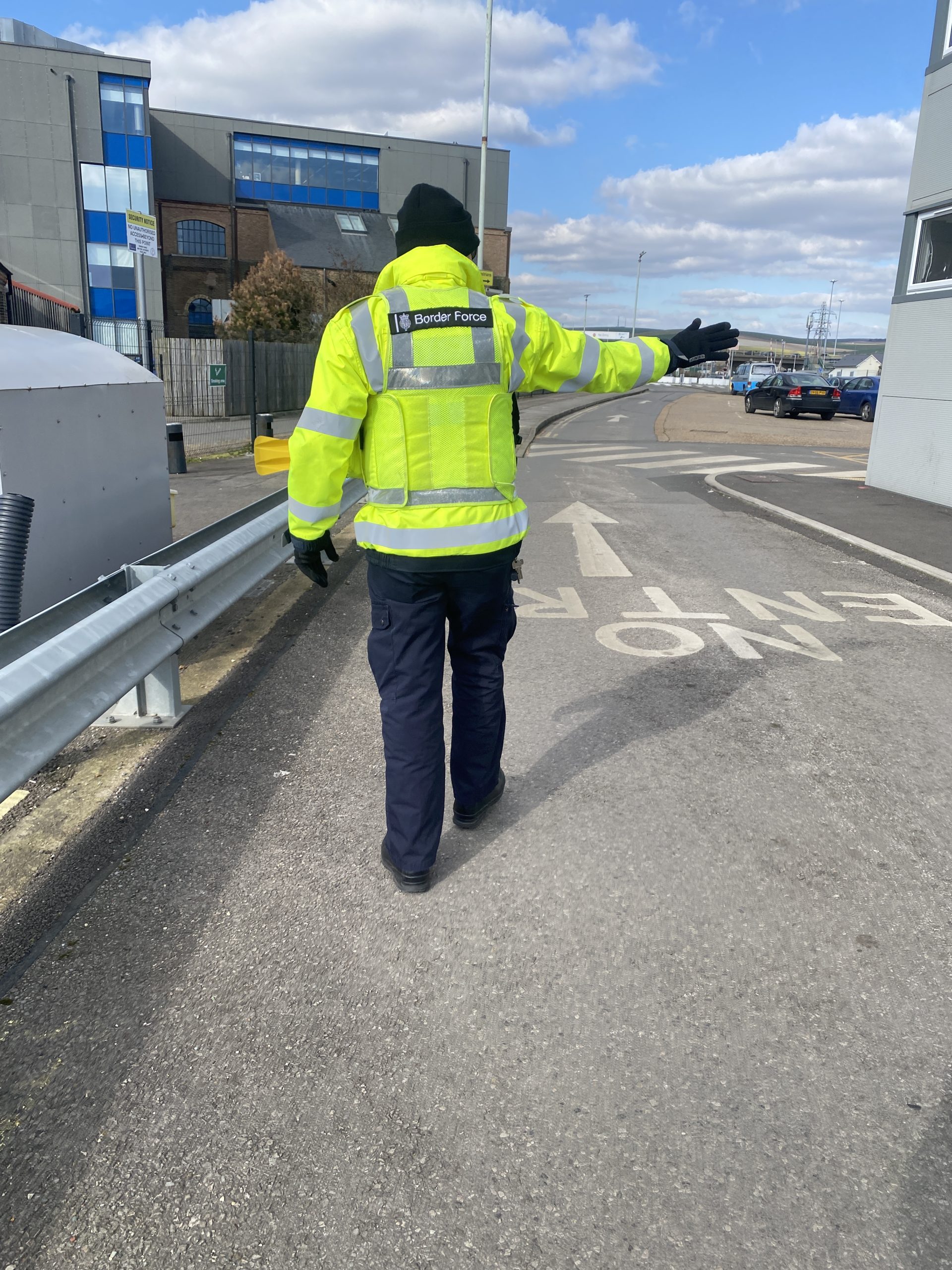 Image 1: Border Force agent escorting me “politely” out of a restricted area of Newhaven Port after he questioned my ability to read signs.